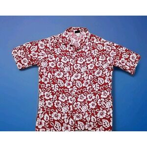 ODO Shirt Men XLarge Red White Floral Tropical Hibiscus Aloha Casual VTG USA